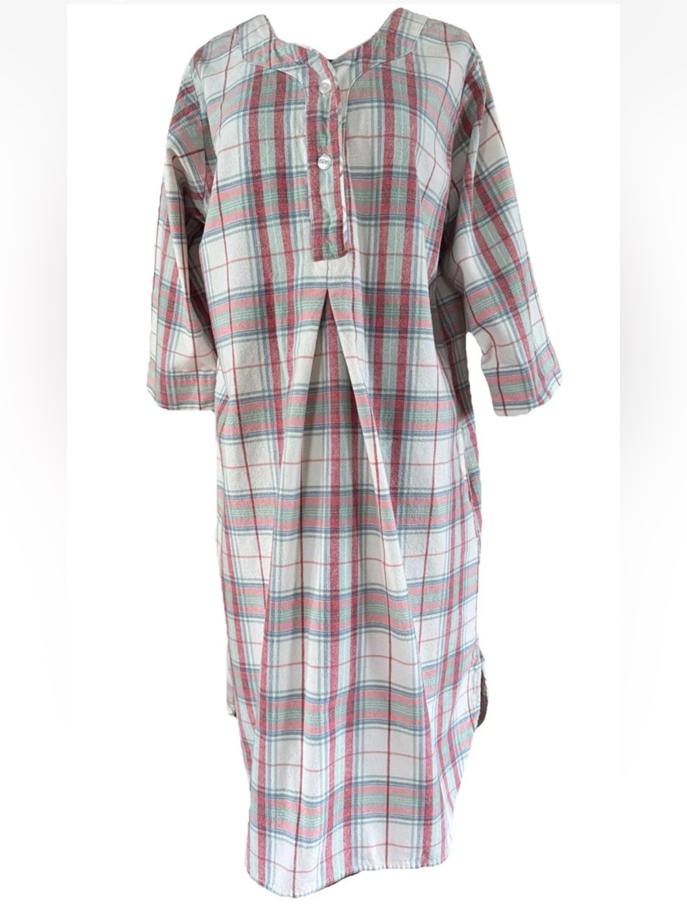 Vermont Country Store Cotton Flannel Nightshirt Pink Plaid Pockets Size Medium